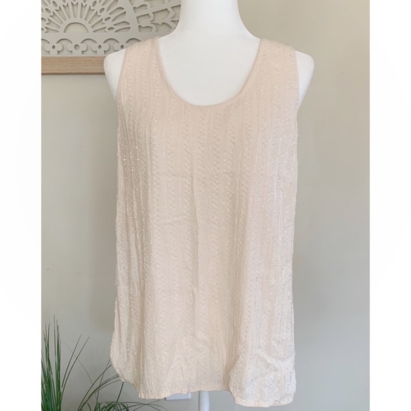 Joie Starleen Scoop Neck Beaded Tank Large cream - Picture 1 of 12
